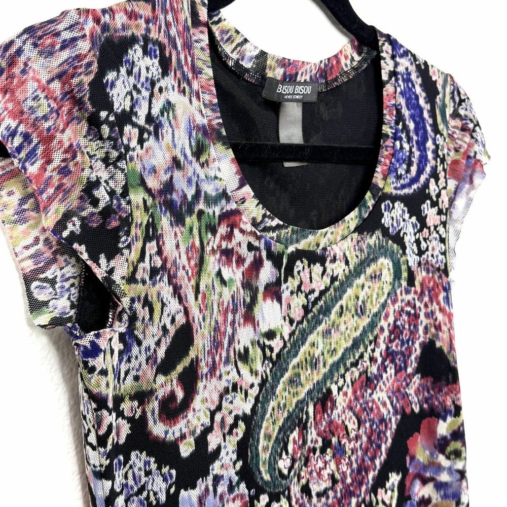 Bisou Bisou Y2K Mesh Top Medium Paisley Floral Whimsy Goth Indie Sleaze Edgy Art - Picture 6 of 14